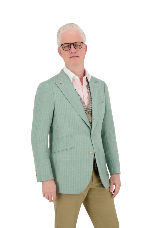 Jacket Marseille green Cashmere, Silk and Vicuna herringbone