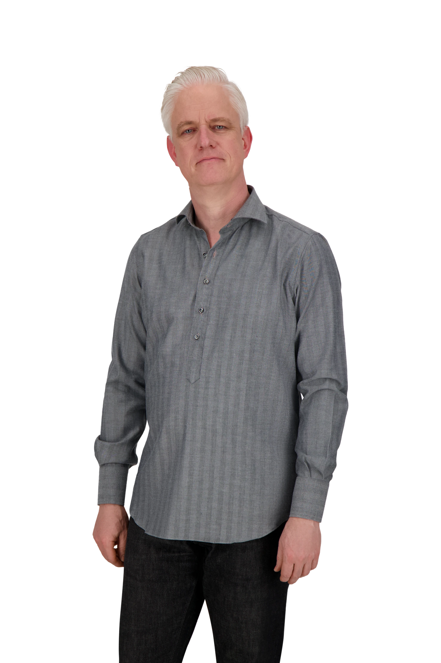 Shirt Dubai grey Swiss Cotton and Cashmere herringbone