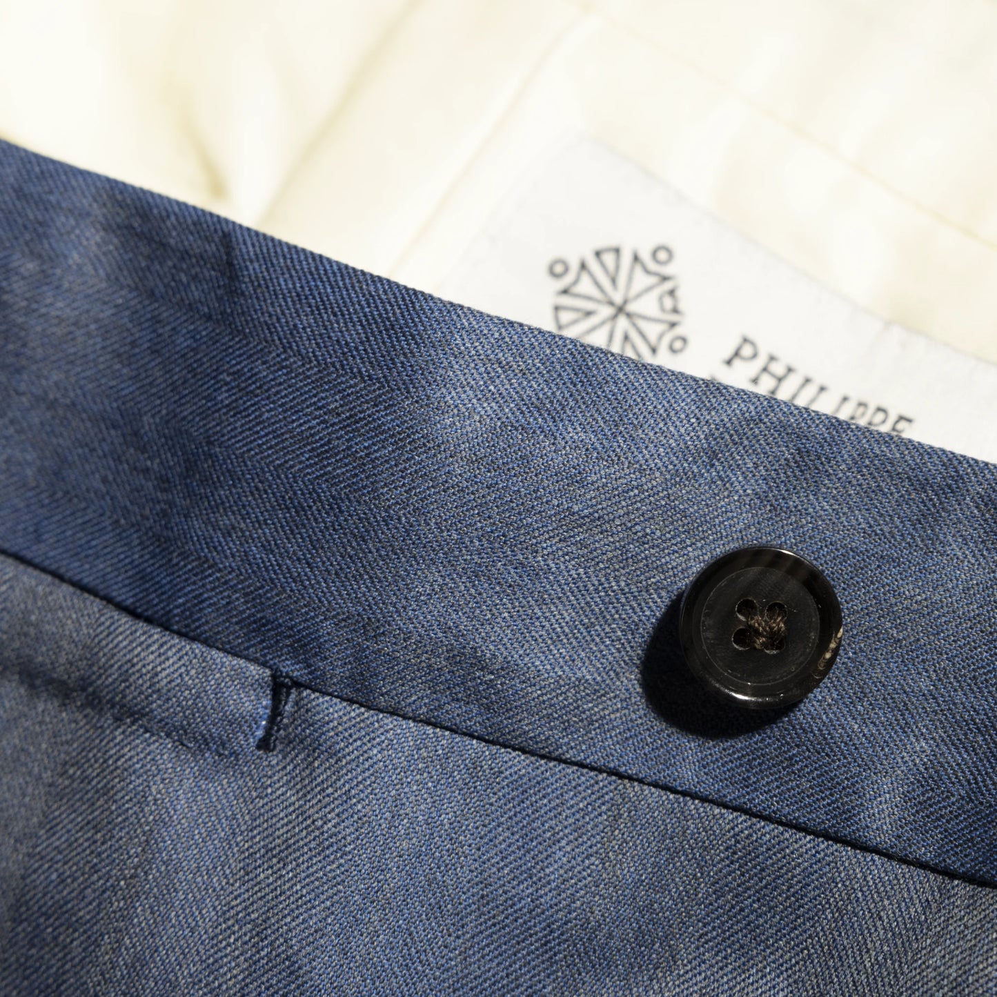 Trousers Zurich blue and light grey Wool and Cashmere herringbone
