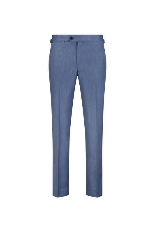 Trousers Zurich blue and light grey Wool and Cashmere herringbone