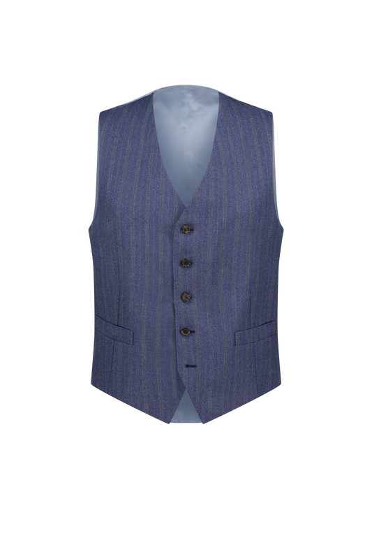 Waistcoat Washington blue Merino Wool with yellow stripe