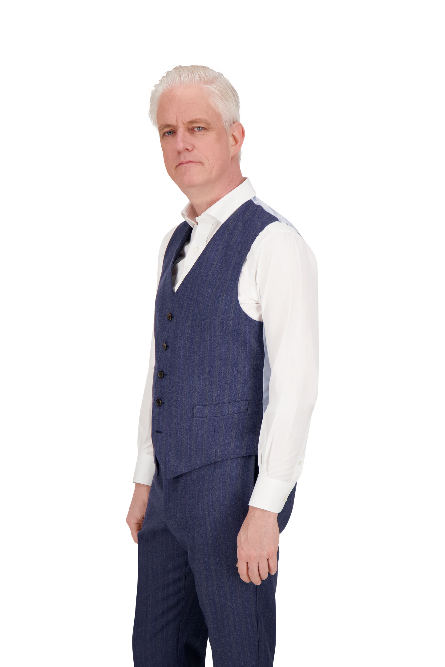 Waistcoat Washington blue Merino Wool with yellow stripe