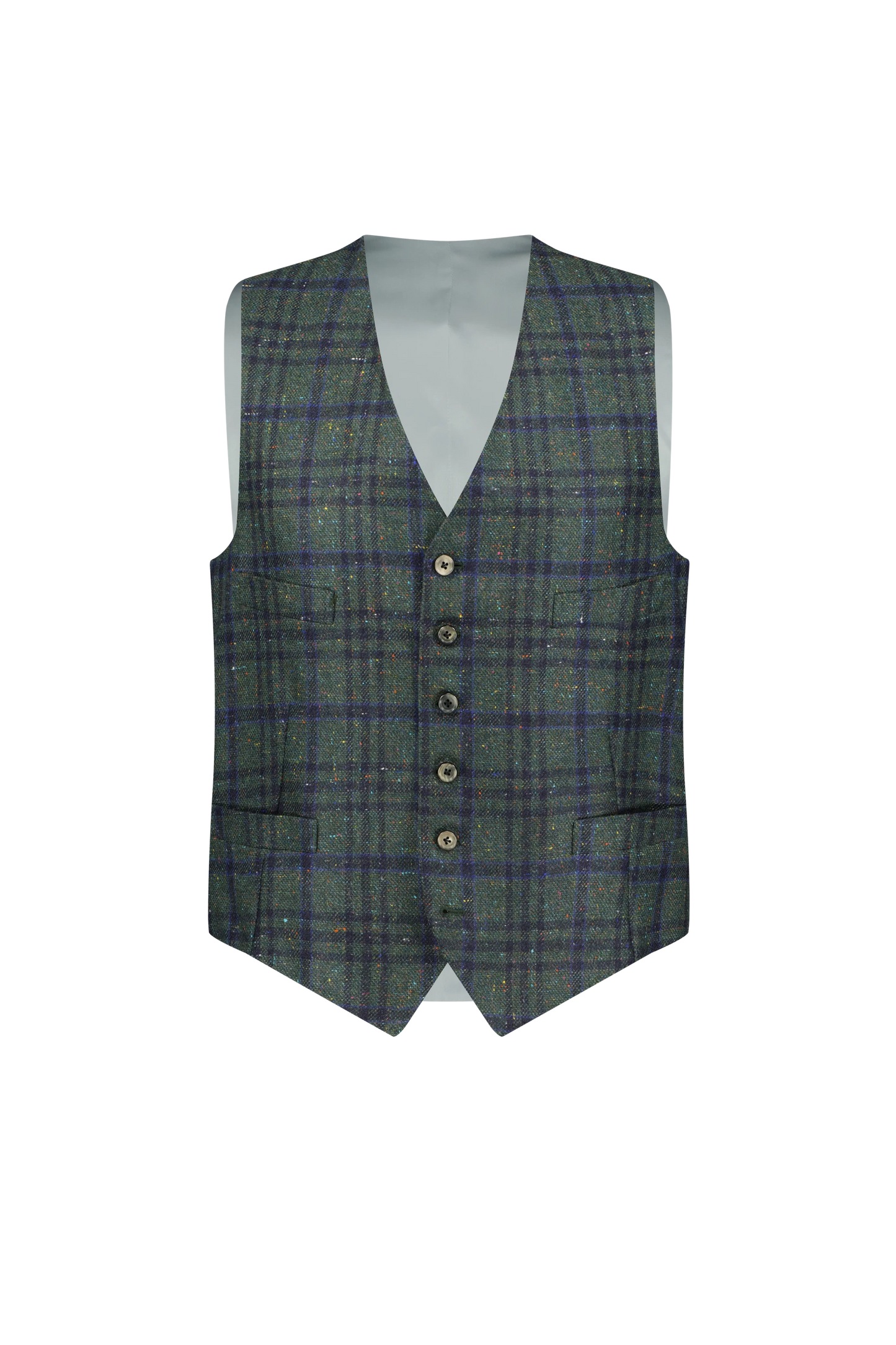 Waistcoat Leeds brown and blue Cashmere and Silk Royal Tweed check