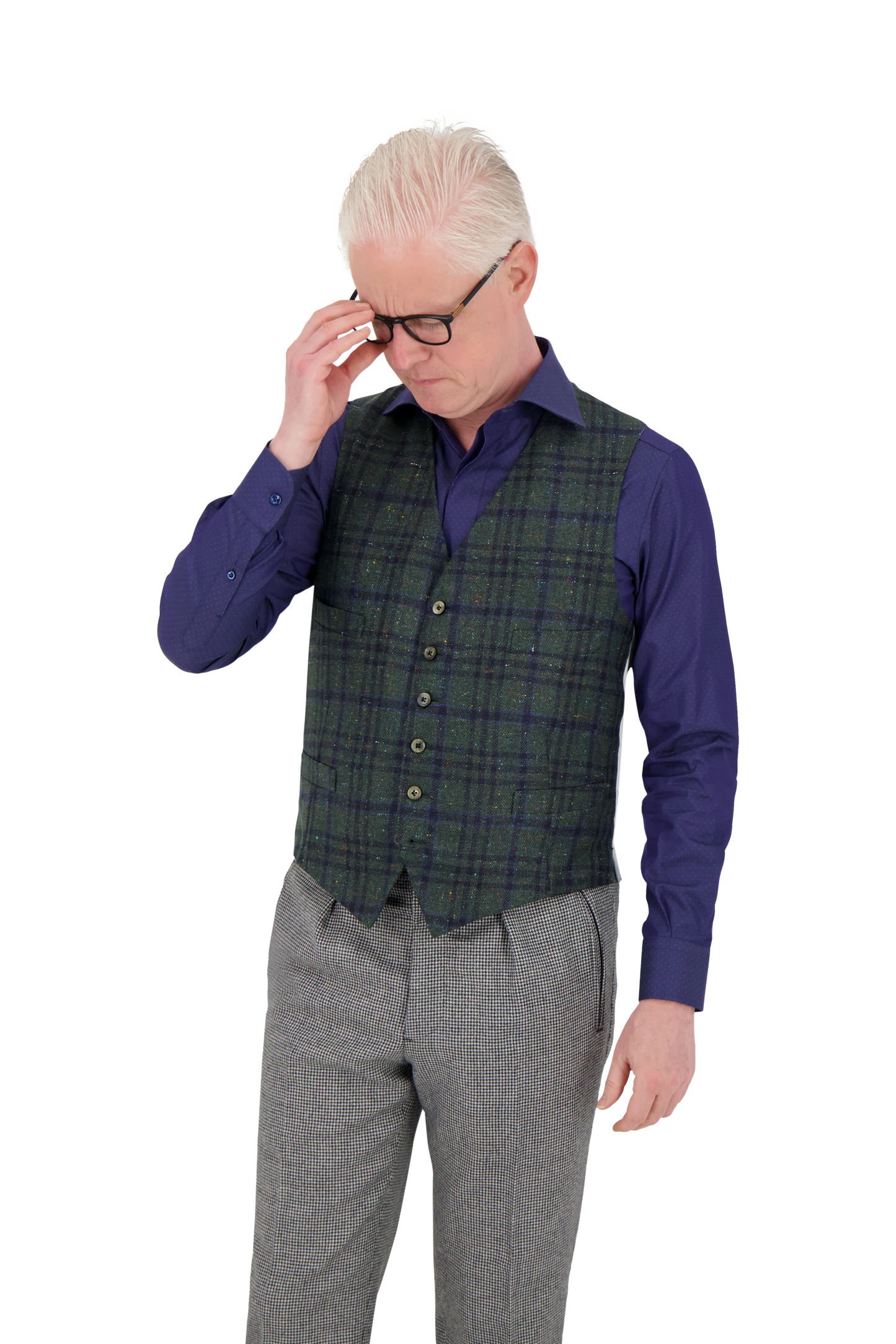 Waistcoat Leeds brown and blue Cashmere and Silk Royal Tweed check