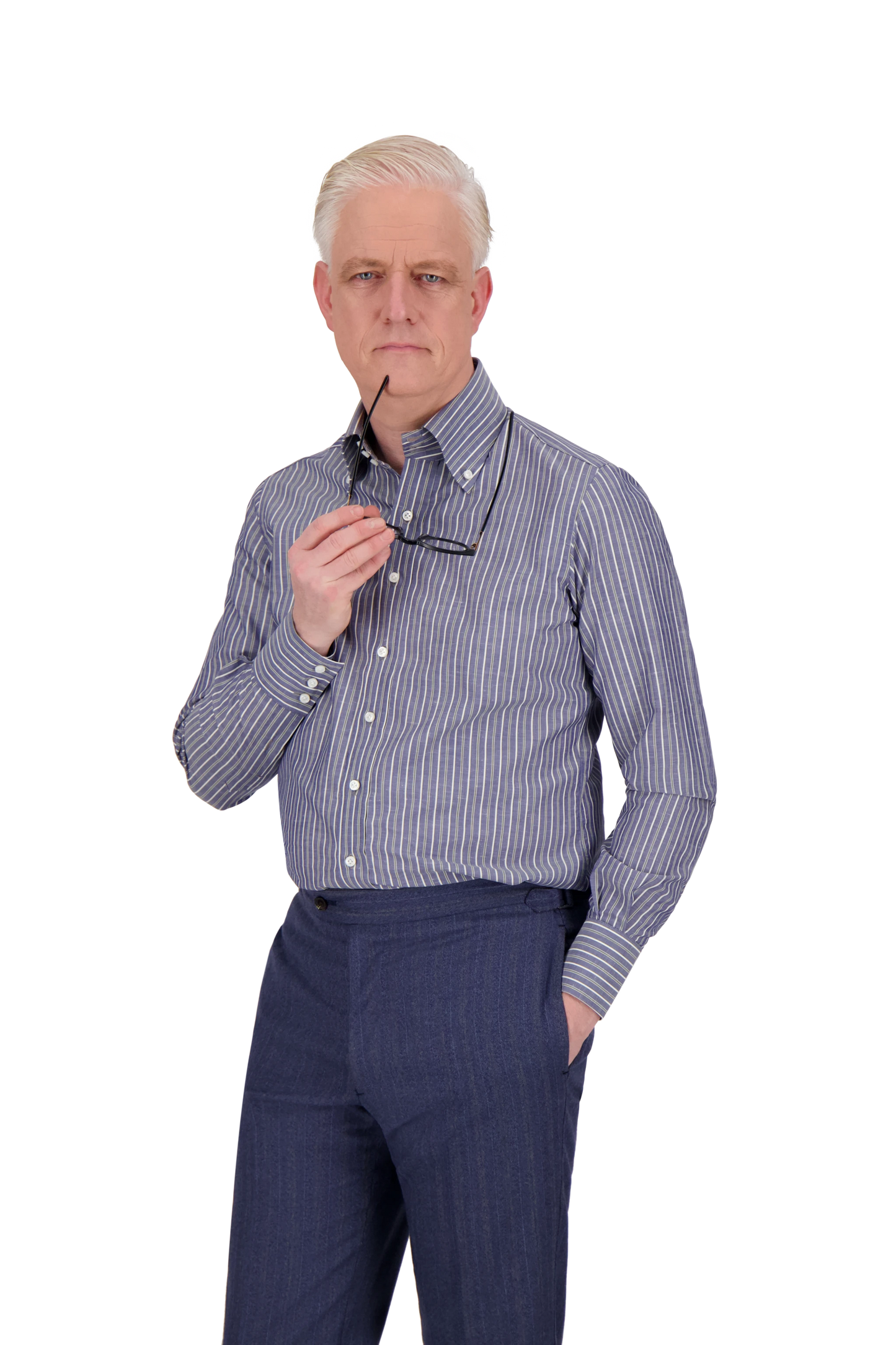 Shirt Phoenix dark blue Swiss Cotton and Linen stripe