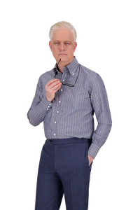 Shirt Phoenix dark blue Swiss Cotton and Linen stripe