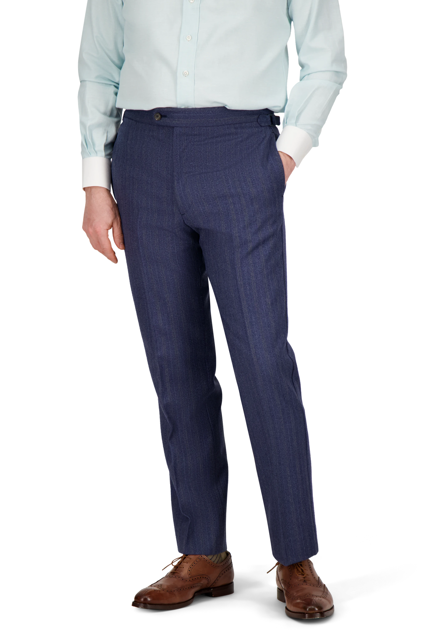 Trousers Sao Paulo blue Merino Wool with yellow stripe