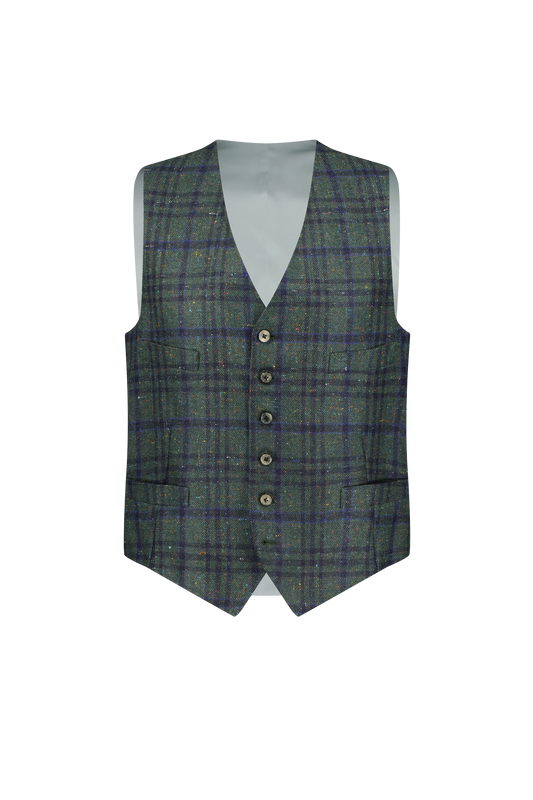Waistcoat Leeds brown and blue Cashmere and Silk Royal Tweed check